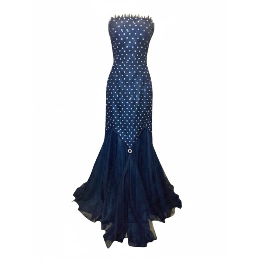 Vintage Y2K Strapless Sequin Mermaid Gown Black Tulle Formal Dress sz 10 - Picture 1 of 10